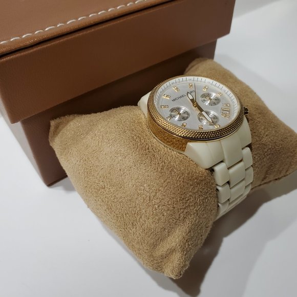Michael Kors MK5189 White Ceramic Dial Yellow Gold Bezel Watch main image 11